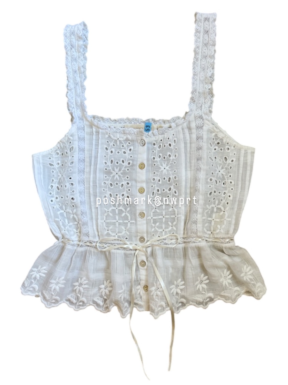 LoveShackFancy Luanne Eyelet Boho Tank Top Blouse White XS - Picture 4 of 12